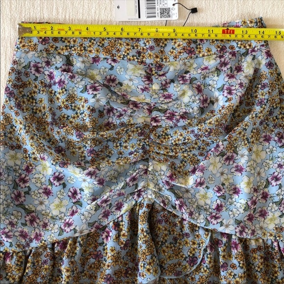 MNG Mango Floral Chiffon Front Ruche Mini Skirt - Picture 6 of 11
